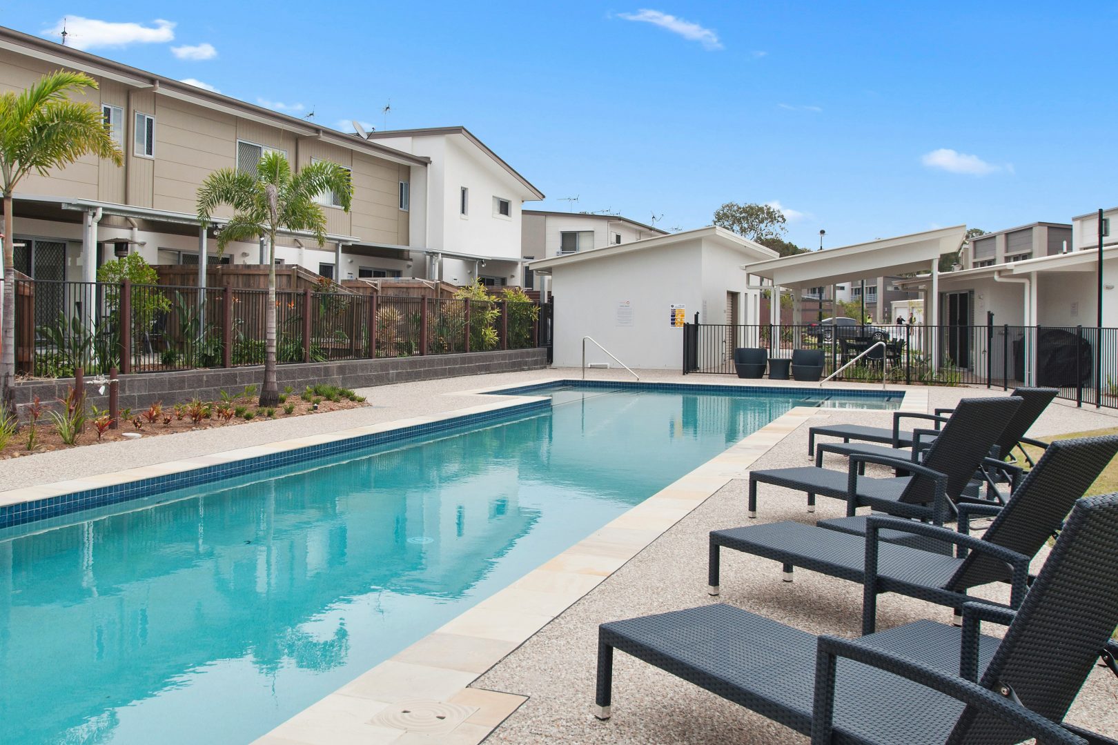 loungers near swimming pool